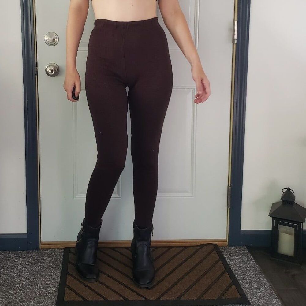 90s Deadstock Brown and Black Plaid‎ Leggings